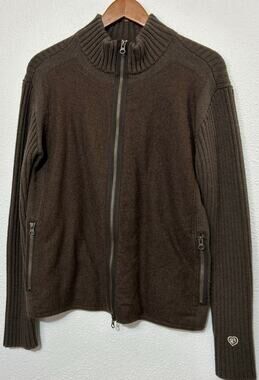 Kuhl Brown Olive Green Merino Wool Patch Ribbed Full Zip Cardigan Sweater Size M